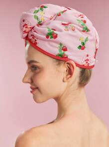 Strawberry Shortcake X SHEIN Cute Strawberry Printed Hair Drying Hat, Suitable For Any Hair Type & Length, Absorbs Water Quickly, Country Ditsy Floral Style, For Home Bathroom Summer Hair Bonnet