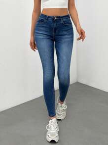 RueChic High Waist Push Up Skinny Woman Jeans - Medium Wash - View 4