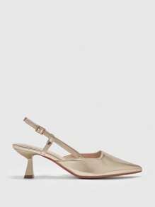 CUCCOO BIZCHIC Giày cao gót đế xuồng màu kim loại trơn kiểu ly rượu vang dành cho nữ, giày cao gót giả da thanh lịch và cổ điển để hẹn hò, dự tiệc - Vàng - Xem 7