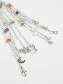 ROMWE Fairycore Set de 5 piezas de accesorios para el cabello con cadena de con cuentas con formas de estrella, luna y mariposa, joyería minimalista de moda para la cabeza