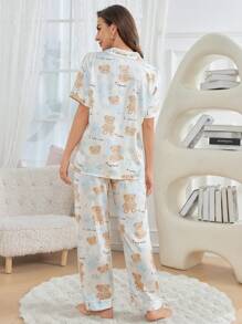女士简约睡衣套装，适合夏季 - 白色 - 查看 2
