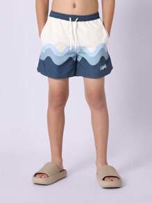 SUMWON Wave Pattern Swim Shorts Beach Board Shorts Summer Swimming Trunks With Side Pockets Sport Performance Net Lining Pull String Waistband Athletic Water Shorts Vacation - Blue - View 3