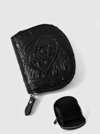 Grunge Punk Lot multipack de porte-cartes en PU style punk gothique vintage avec crâne et motif 3D en relief, portefeuille pour cartes de crédit/cartes d'identité, unisexe