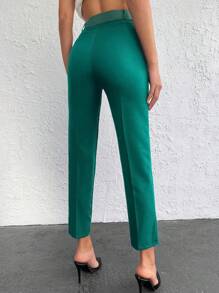 EURMUSE Solid Slant Pocket Pants Without Belt - Green - View 2