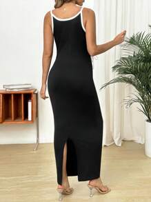 SHEIN Abito premaman senza maniche, semplice e di moda, con dettagli traforati, adatto per l'estate - nero - Visualizzare 2