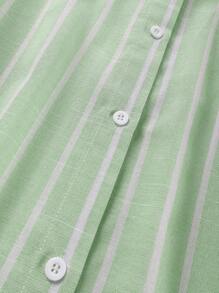 SHEIN LUNE Plus Size Blue And White Striped Knee-Length Fall Dresses With Open Shirt Collar Baby Blue Dress Women Dress With Sleeves Blue Homecoming Dress Comfortable Cotton Business Casual Woman Work Dress Business Dress Simple & Fashionable