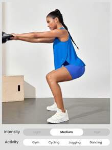 GLOWMODE Ready To Race Quick-Dry High-Neck Sleeveless Curved Side Panels Reflective Bonded Active Tank Running Training Gym Workout Active Wear - Blue Power - View 7