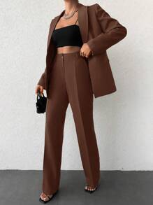 EURMUSE Solid Color Lapel Suit - Brown - View 1