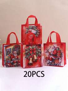 4/12/20pcs Gift Bags With Santa Claus Print - Reusable Party Gift Tote Bags For Presents - Non-Woven Retail Shopping Bags With Handles For Holiday & Birthday Gifts, Valentine's Day, Valentines Wedding, Birthday,Christmas Decorations, Suplies