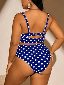 Swim Mod Plus Size Women Dot Print Supportive Spaghetti Strap Tankini Swimsuit Set For Summer Beach Vacation