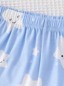 2pcs Tween Girl Girls Minimalist Star & Print Short Sleeve Top And Shorts Casual Home Outfit,Summer Travel - Blue - View 6