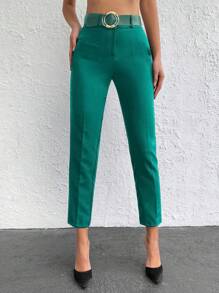 EURMUSE Solid Slant Pocket Pants Without Belt - Green - View 3