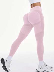 Seamluxe SHEIN Sport High Waisted Seamless Leggings For Women - Tummy Control Soft Butt Lifting Yoga Pants For Workout Athletic Running Cycling Yoga Pickleball Exercise Casual - Pink - View 1