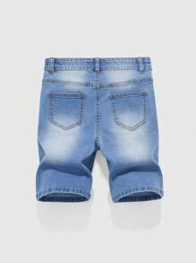 Tween Boys Street Style Versatile Summer Light Wash Distressed Skinny Adjustable Waist Denim Shorts, School, Campus, College - Medium Wash - View 2