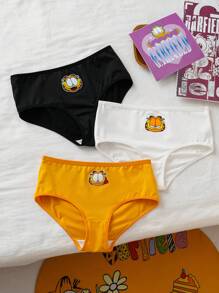 GARFIELD | SHEIN 3pcs Tween Girl Black & White Cute Cartoon Cat Print Comfortable Underwear,Basic Casual Briefs - Black and White - View 6