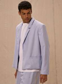 Musero Boxy Fit "M" Embroidered Blazer Only Spring Summer Vacation - Baby Blue - View 2