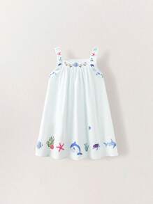 SHEIN 年轻女孩花卉印花褶饰休闲吊带背心连衣裙 - 彩色 - 查看 6