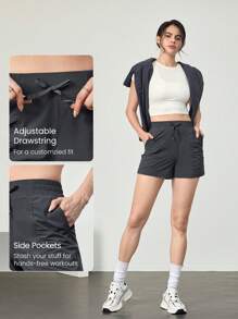 GLOWMODE 3.5" VitalSwift Quick-Dry Adjustable Drawstring Waist Ruched Shorts With Side Pockets Daily Casual - Iron Gray - View 3