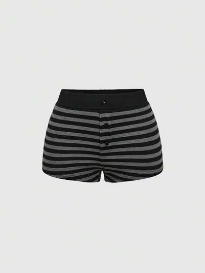 Grunge Punk Pantalon skinny taille haute super court, à rayures vintage et contrastées noir et gris, pour les festivals de musique