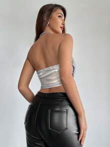 Firerie Top camisero elegante, romántico, sexy y grácil con cuello drapeado, adecuado para fiestas, vacaciones, vuelta al cole, otoño/invierno