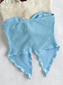 Soleia 3 Stücke Damen Ensemble mit Wein Rot, Apricot & Schwarz Strick Jacquard Muster mit verdrehter Vorderseite, asymmetrischem Rüschensaum und bequemem Top - Verschiedenfarbig - Übersicht 5