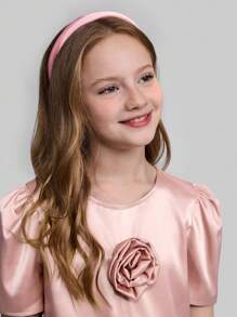 Maija Kids Maija Kids Tween Girl Casual 3D Flower Decor Short Sleeve Dress - Pink - View 3