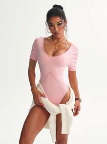 Easithlete 女士镂空性感无缝运动连体裤 - 粉色 - 查看 3