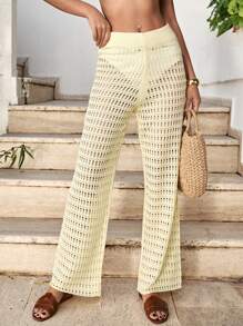 RueChic Pantalones de punto calado y transparentes de pierna ancha tipo cubrecosturas para vacaciones