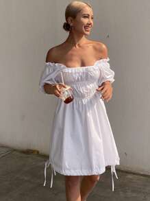 Livesso Women's Solid Color Elegant Beach Vacation Dress, Summer New Arrival,Ruffle