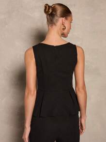 Glamine Women's Solid Color Front Button Sexy V-Neck Sleeveless Loose Flared Tank Top - Black - View 2