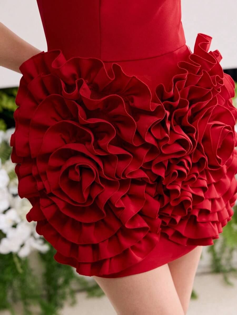 MOTF PREMIUM VÁY BODYCON ỐNG VÁ HOA - Đỏ - Xem 2