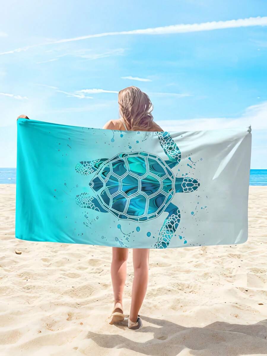 Toalla de playa de fibra ultrafina con estampado de tortuga, ideal para piscina, camping y viajes de verano, vacaciones, decoración del baño, artículos esenciales de playa