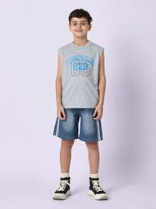 SUMWON Débardeur athlétique sans manches pour jeunes. Top de style universitaire avec impression de numéro. Débardeur décontracté pour l'entraînement, la salle de sport et l'activité physique