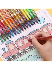 1 Set 24 Farben Malstift Drehstift, Kinderhände bleiben sauber, Kindergarten Farbpinsel, Schüler Ölkreide Malset, Kinderkünstlerische Malutensilien (Verpackung zufällig), Malset, Kinderkunst und Handwerk, Malstift, Kunst- und Handwerksutensilien für Kinder, Kunstmaterialienset - Verschiedenfarbig - Übersicht 1