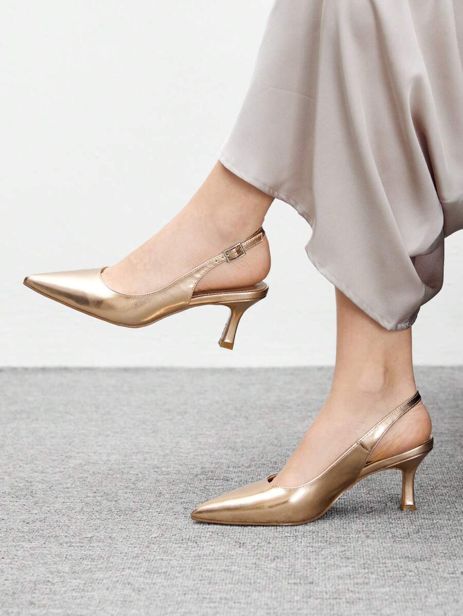 CUCCOO BIZCHIC Champagne-Colored Metallic PU Leather Pointed Toe Stilettos, Fashion High Heels For Commute, Dating, Party, Vacation For Christmas - Champagne - View 1