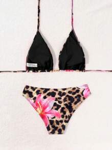 SHEIN Swim 2pcs/Set Zebra Print V-Neck Bikini Swimsuit For Summer Beach Vacation - Multicolor - View 8