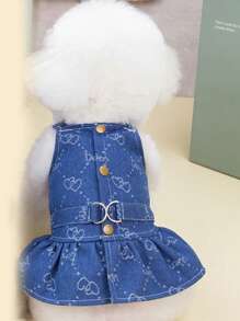 PETSIN Navy Blue Spring/Summer Cute Ladylike Heart & Paw Print Pattern Summer New Light And Breathable Retractable Pet Dog Dress, In Europe And America