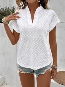 SHEIN LUNE Áo thun tay cánh dơi cổ khoét hở họa tiết màu trơn mùa hè cho nữ - trắng - Xem 7