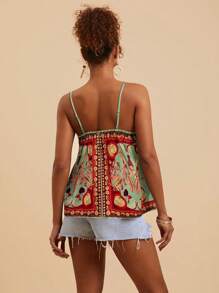 Travachic Vacation Printed Chiffon Cami Top For Women,Casual Style, Fall, Chic Autumn,Going Out,Elegant,Country Style,Tropical Printed Boho Top - Green - View 2