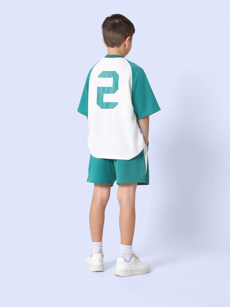 Baseball Style Raglan Jersey T-Shirt Shorts Set