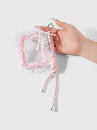 Kawaii 1pc Handmade Beaded Sweet Girly Luxurious Butterflies, Pearls, Tassels, Transparent Card Holder Lanyard, Keychain, Bag Charm - Suitable For Office Lady, Students, Daily Use, Holiday Gift