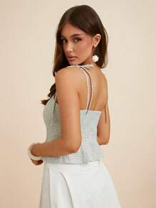 L'Amorae Elegante blusa sin mangas con lazos en los hombros y estampado de cuadros para el verano, ideal para vacaciones, Pascua y playa para mujeres - Multicolor - Ver 2