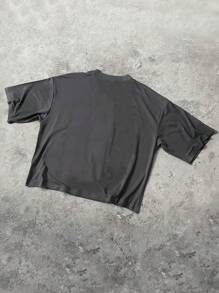 Manfinity EMRG Herren Oversize-Passform Rundhals T-Shirt mit Buchstaben-Flockdruck und Kurzarm - Dunkelgrau - Übersicht 2