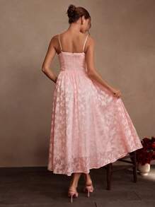 SHEIN Unity Spring, Summer, Festival, Valentine's, Elegant Party French Romantic Style Spaghetti Strap A-Line Midi Dress For Women - Pink - View 2