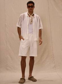 Musero Camisa de manga corta con cuello y patrón de ganchillo - Blanco - Ver 5