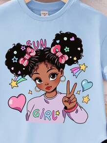 SHEIN Leap Crew 2pcs/Set Girls Casual Minimalist Short Sleeve Top And Pants Set, Suitable For Spring And Autumn - Multicolor - View 3