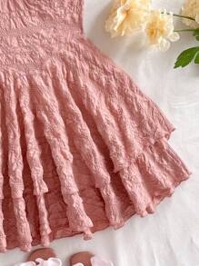 Soleia Plus Size Women Romantic Pink Ruffled Asymmetric Hem Halter Mini Dress, Suitable For Christmas Party, Dating