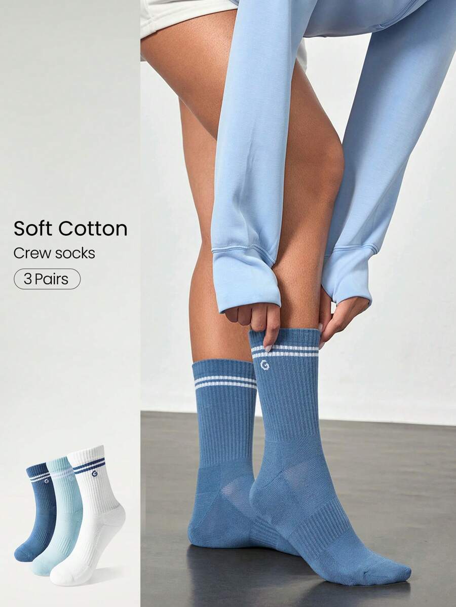 GLOWMODE 3 Paar Baumwoll Vintage gestreifte Socken, weich und belüftet durch Meshgewebe mit Jacquard Logo, für Training, Alltag und Lässig