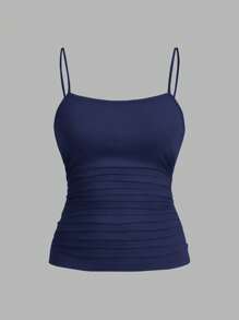 SHEIN EZwear 3 件套女士侧褶修身吊带背心上衣，黑色/白色/海军蓝，适合夏季 - 彩色 - 查看 8