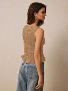 Poéselle 女士夏季休闲纯色吊带背心 - 棕色 - 查看 2